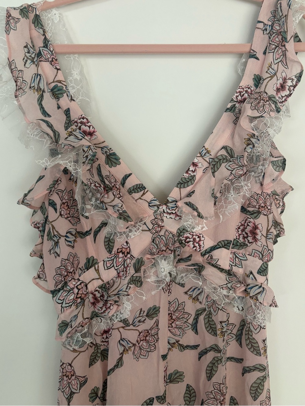 For Love & Lemons Blush Floral Ruffle Maxi Dress NWOT Wedding Guest Sz S - Picture 6 of 9